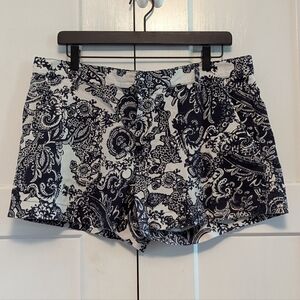 Joe Fresh Women's 12 Patterned Bermuda Shorts Navy White Summer July 4th Excel.